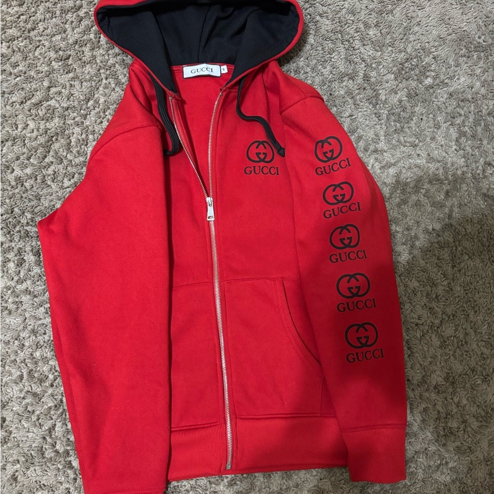 Gucci Red Hoodie Set with Side Sleeve and Pant Logo